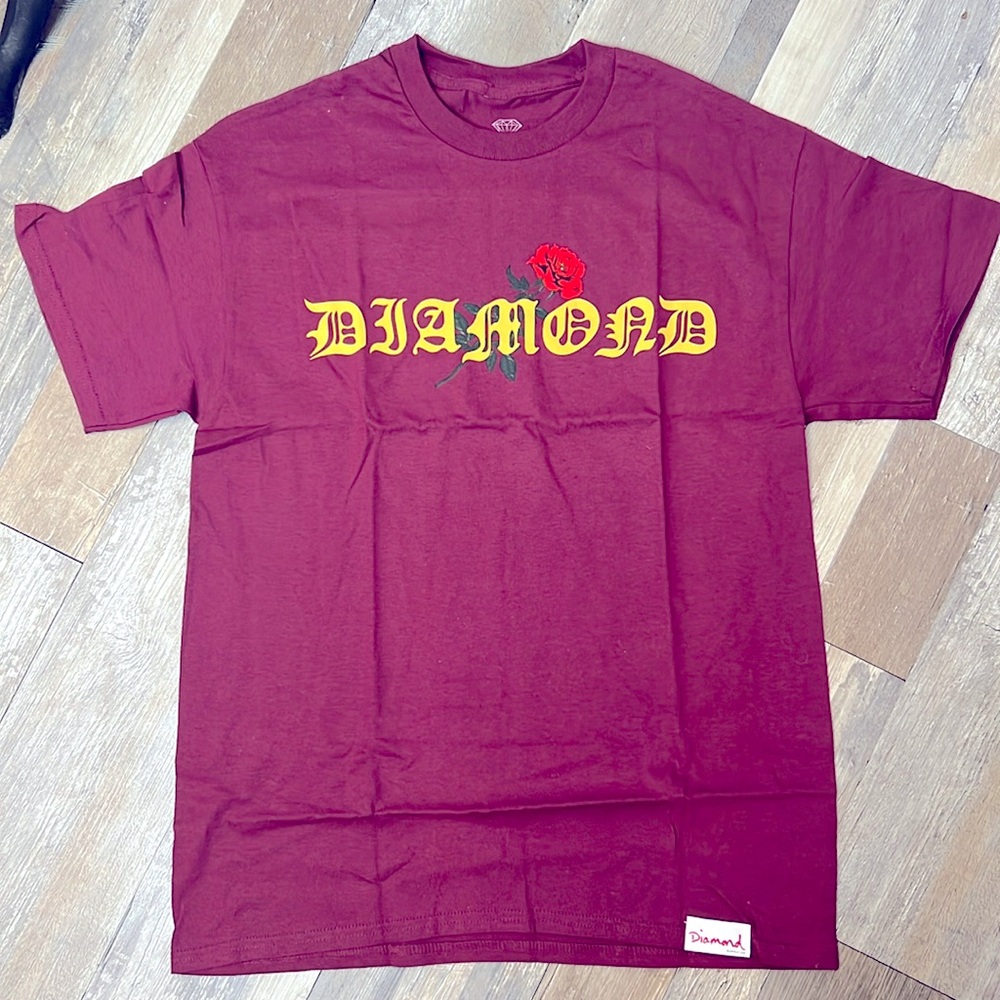 Diamond Supply T-shirt Men’s Sz M new 🆕 dark red cotton script rose graphic tee